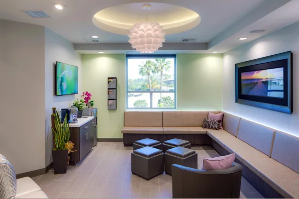 Comfortable waiting lounge with mountain views