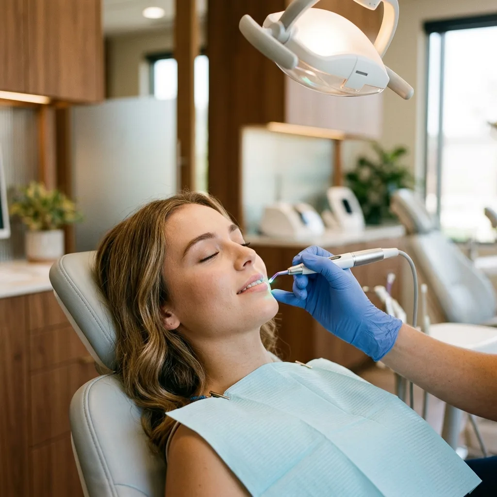 Patient relaxing comfortably during diode laser gum treatment at Vivian Lee Orthodontics